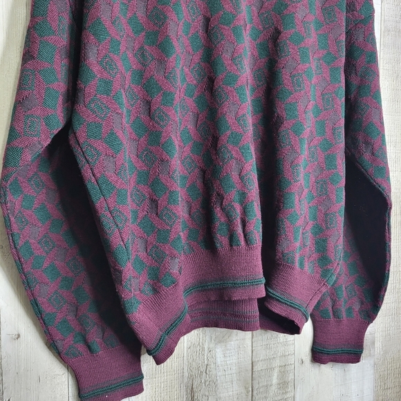 Maglifico Florance Men's Burgundy Patterned Sweater. Size XL Merino Wool Italy - Picture 3 of 10
